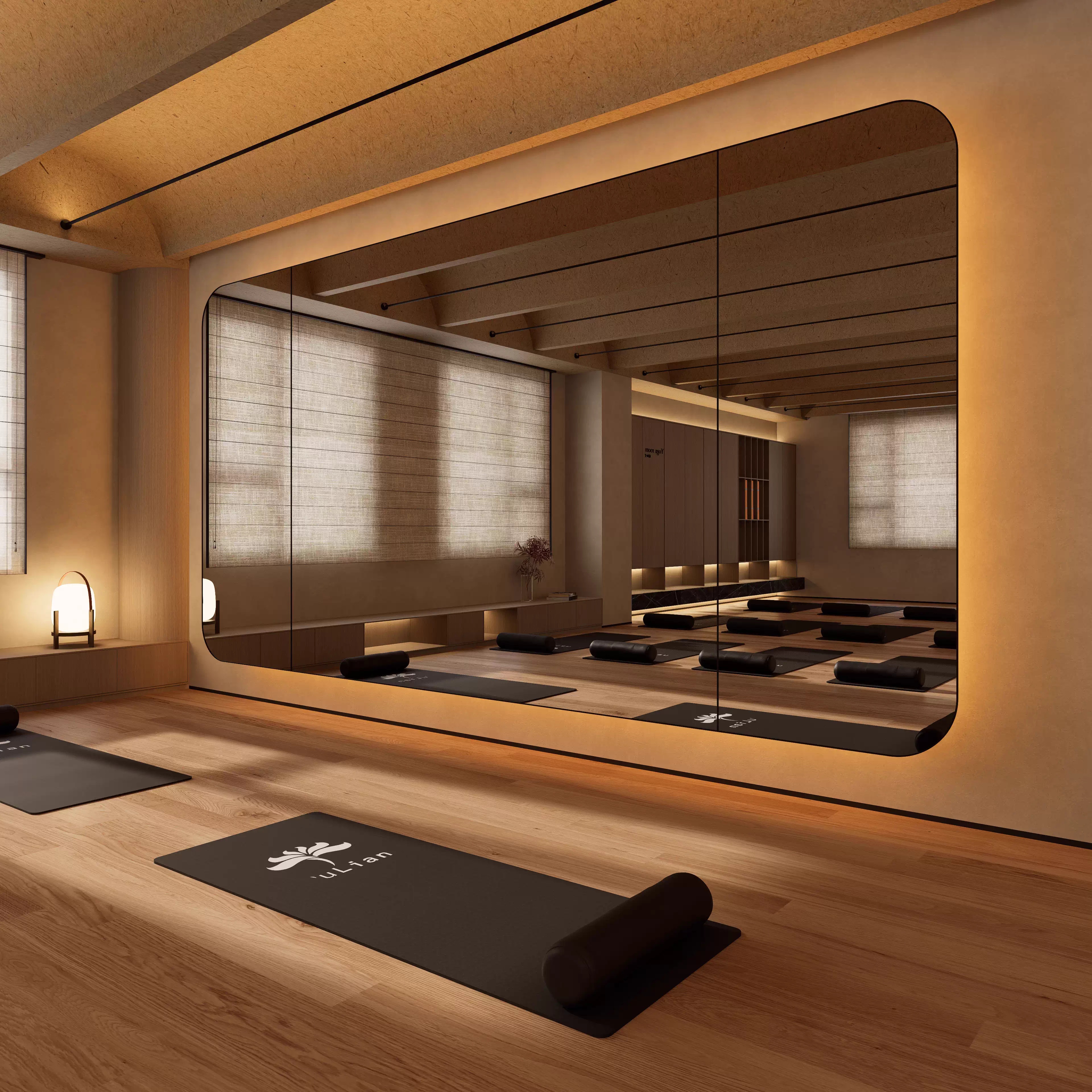 Commercial wall mirror installed in yoga studio