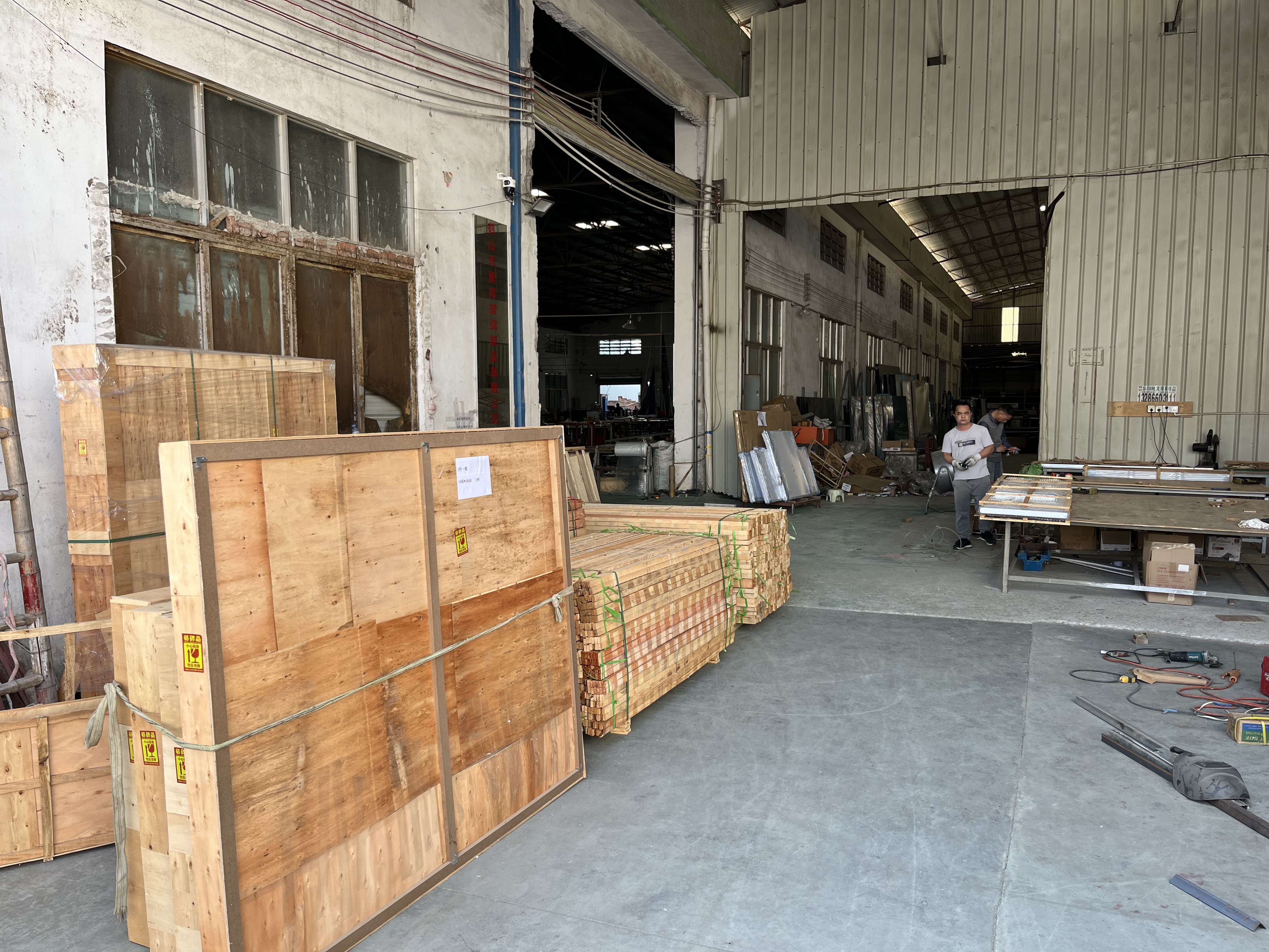 LED mirror factory workshop and packaging area