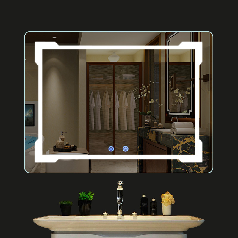 Front-lit LED bathroom mirror with touch control detail
