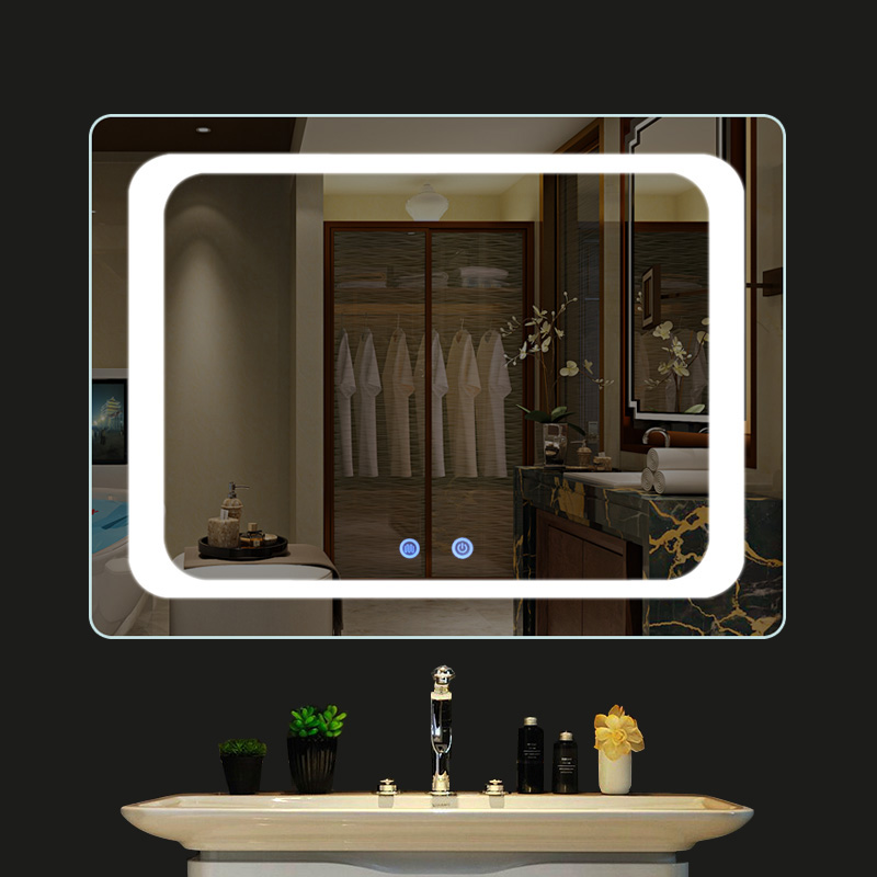 Front-lit vanity LED mirror with perimeter face illumination