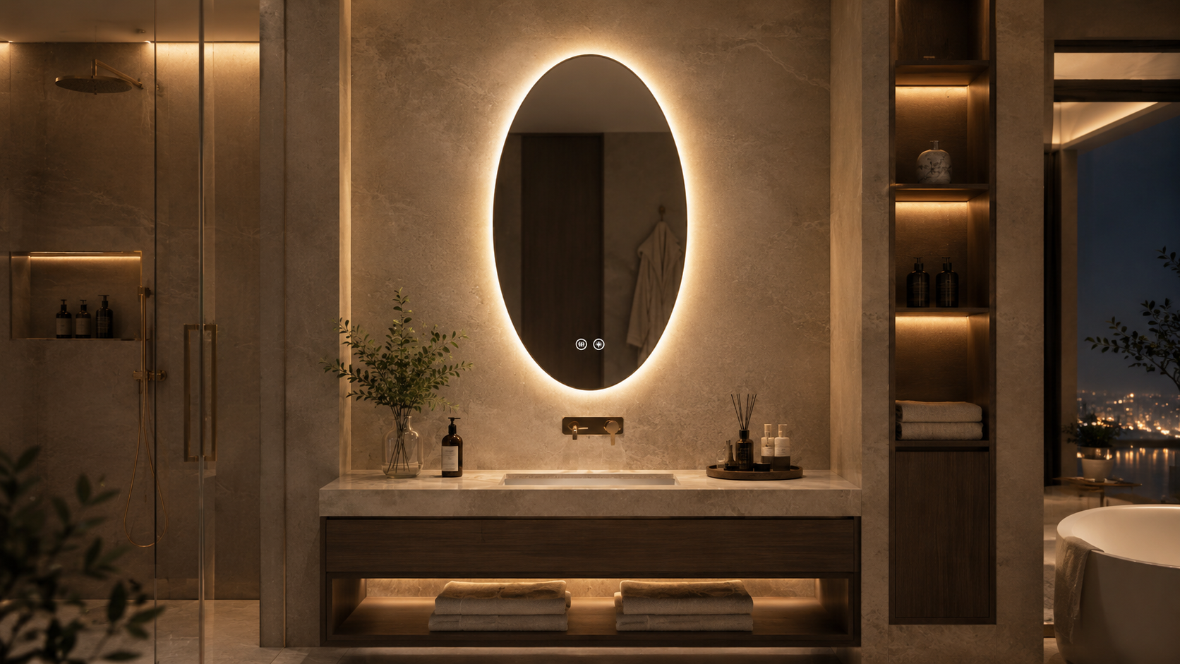 Luxury villa oval backlit LED bathroom mirror concept