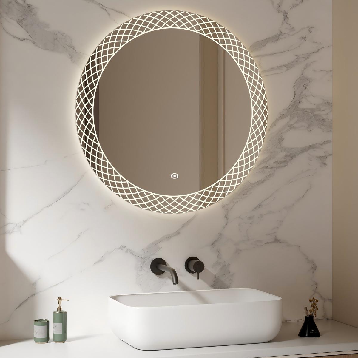 Round backlit LED bathroom mirror with touch switch